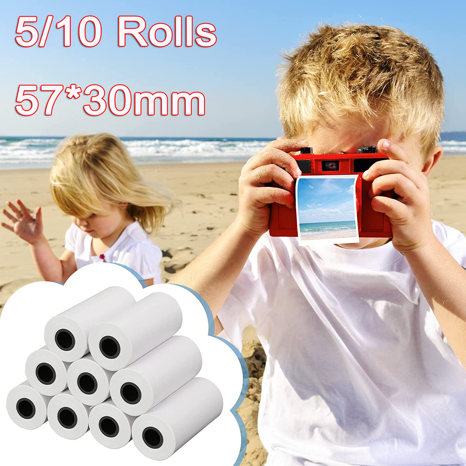 어린이 카메라 즉석 프린터 및 키즈 카메라 인쇄 용지 교체 액세서리 파용 57*30mm 감열지 컬러 화이트